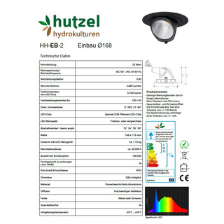 HH-LED Einbau 168, 32W, 2880lm, CRI92, 5700K,